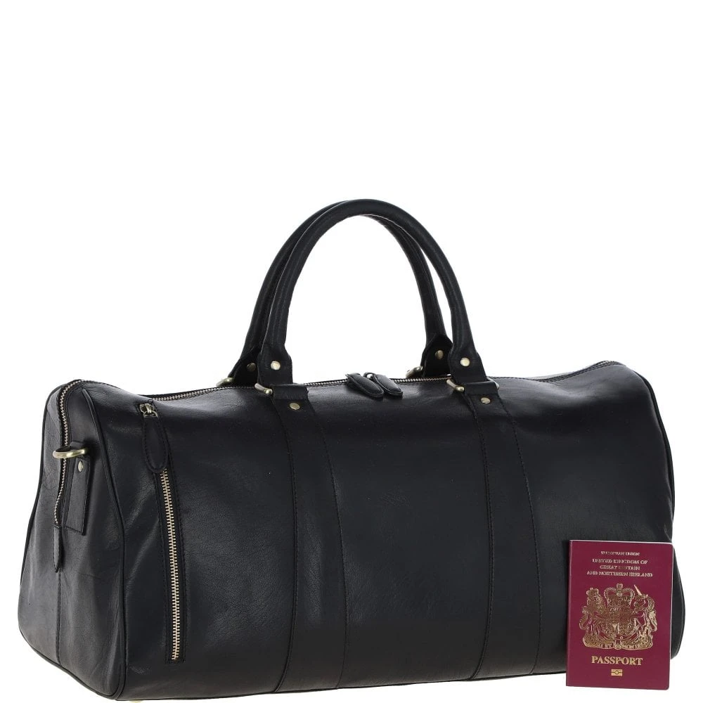 Large Leather Holdall – Black: T-77 - Image 2