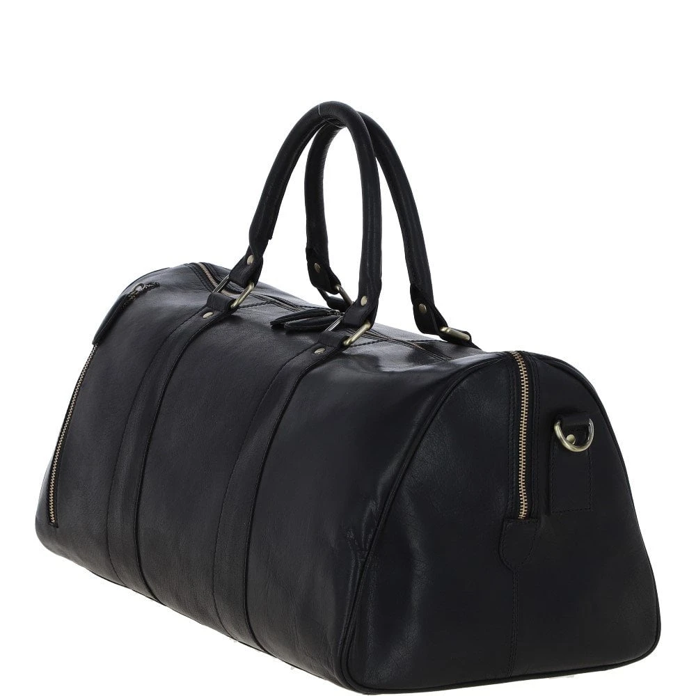 Large Leather Holdall – Black: T-77 - Image 3