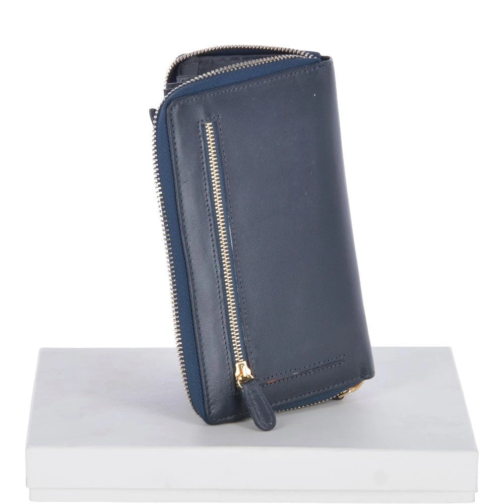 Large Vegetable Tanned Leather Note And Coin Purse Navy: POH-1006 - Image 2