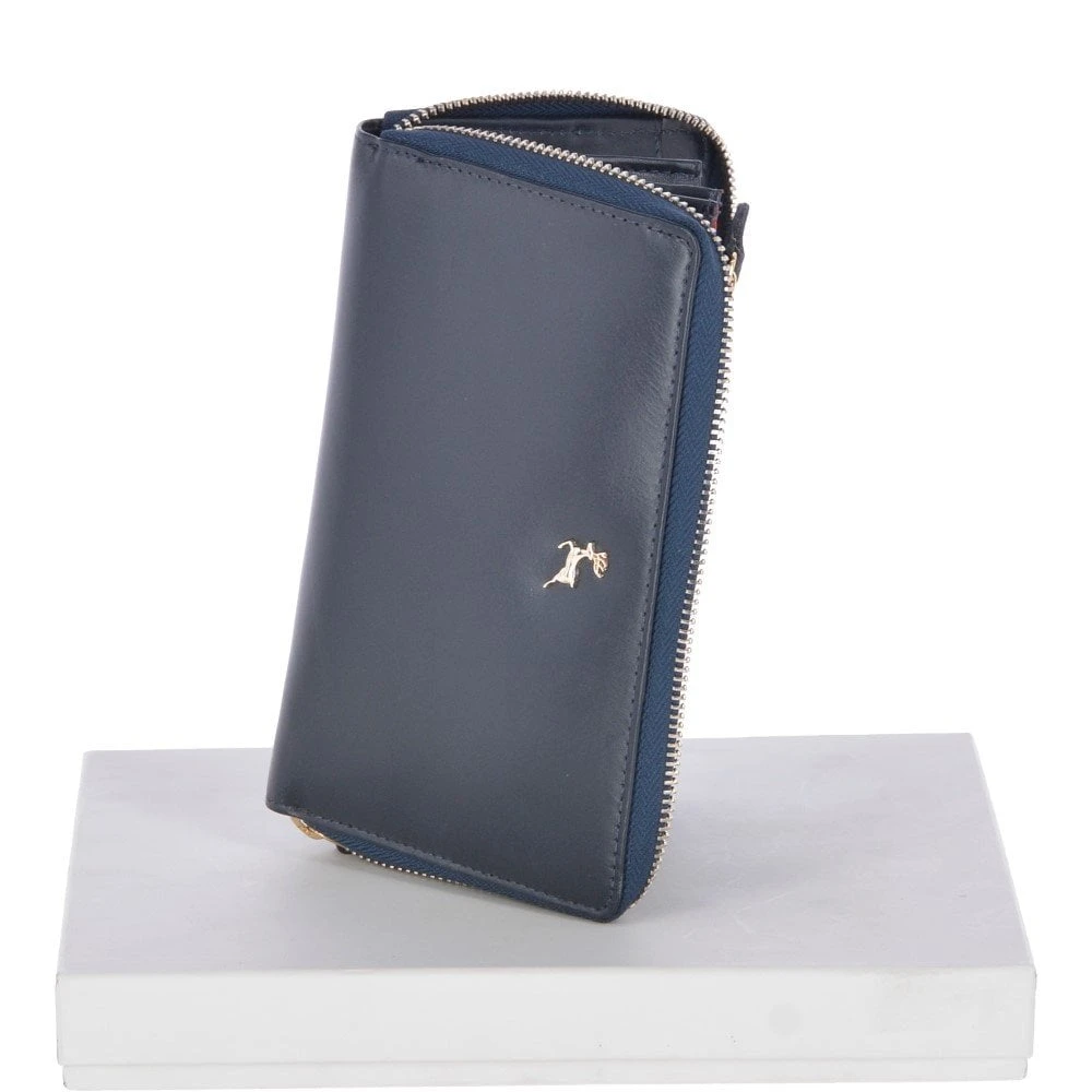 Large Vegetable Tanned Leather Note And Coin Purse Navy: POH-1006 - Image 4