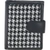 Leather And Harris Tweed Three Compartment Wallet Black/White: TW-12-012-BW