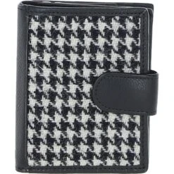 Leather And Harris Tweed Three Compartment Wallet Black/White: TW-12-012-BW