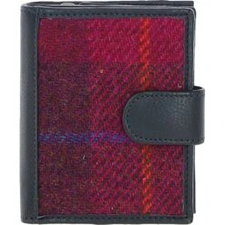 Leather And Harris Tweed Three Compartment Wallet Navy/Pink: TW-12-06-NP