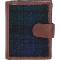 Leather And Harris Tweed Three Compartment Wallet Tan/Watch: TW-12-04-TW