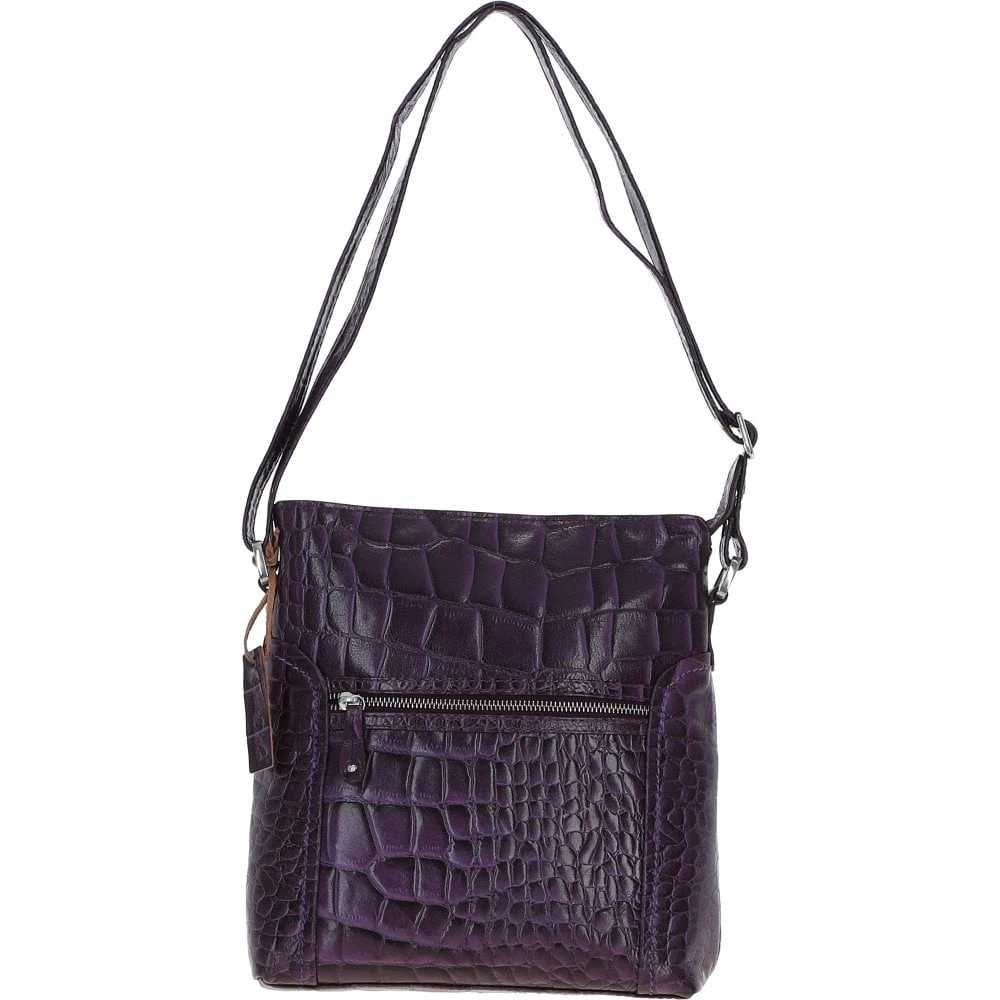 Ashwood Leather Croc-embossed Shoulder Bag For Woman Purple: 12088