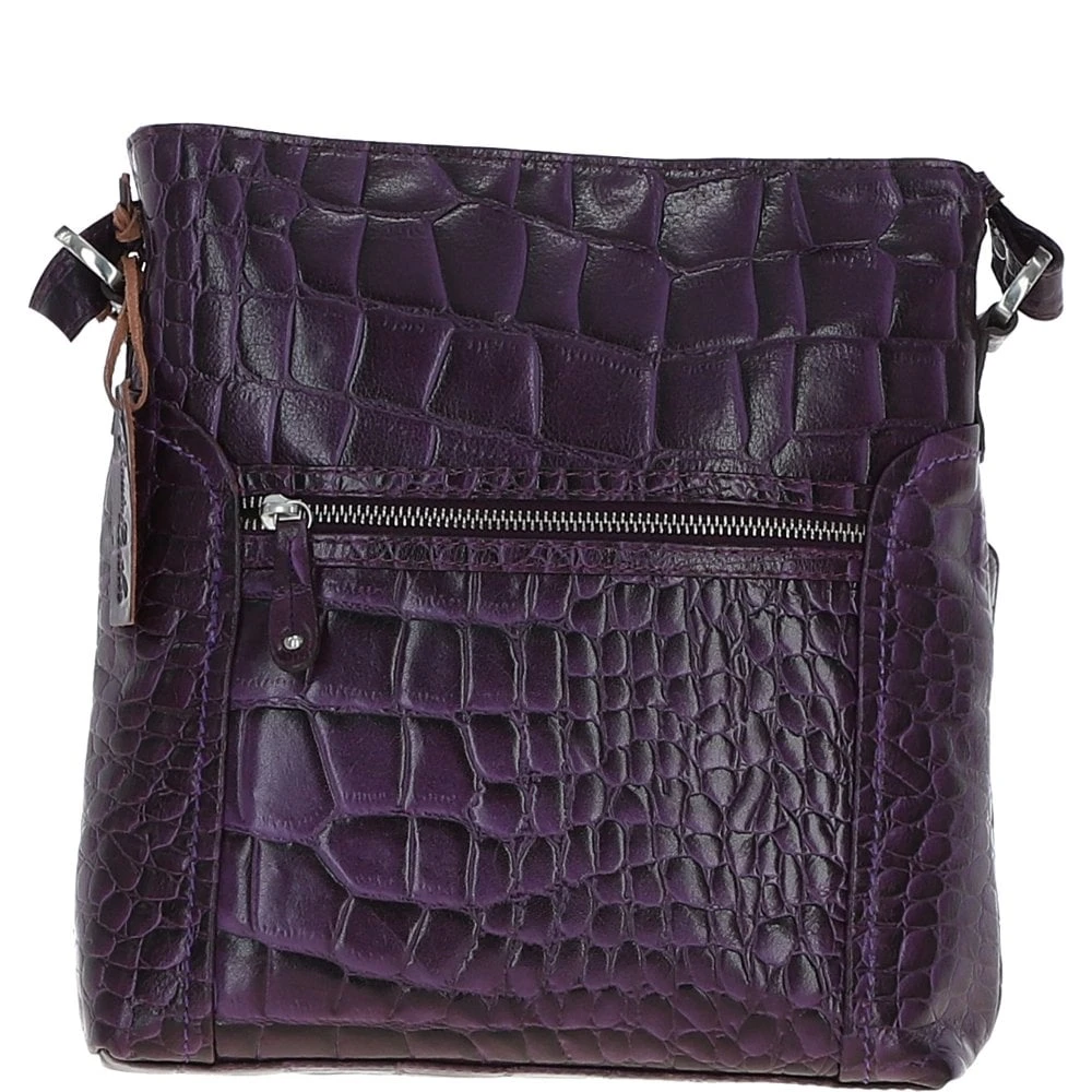 Ashwood Leather Croc-embossed Shoulder Bag For Woman Purple: 12088 - Image 2