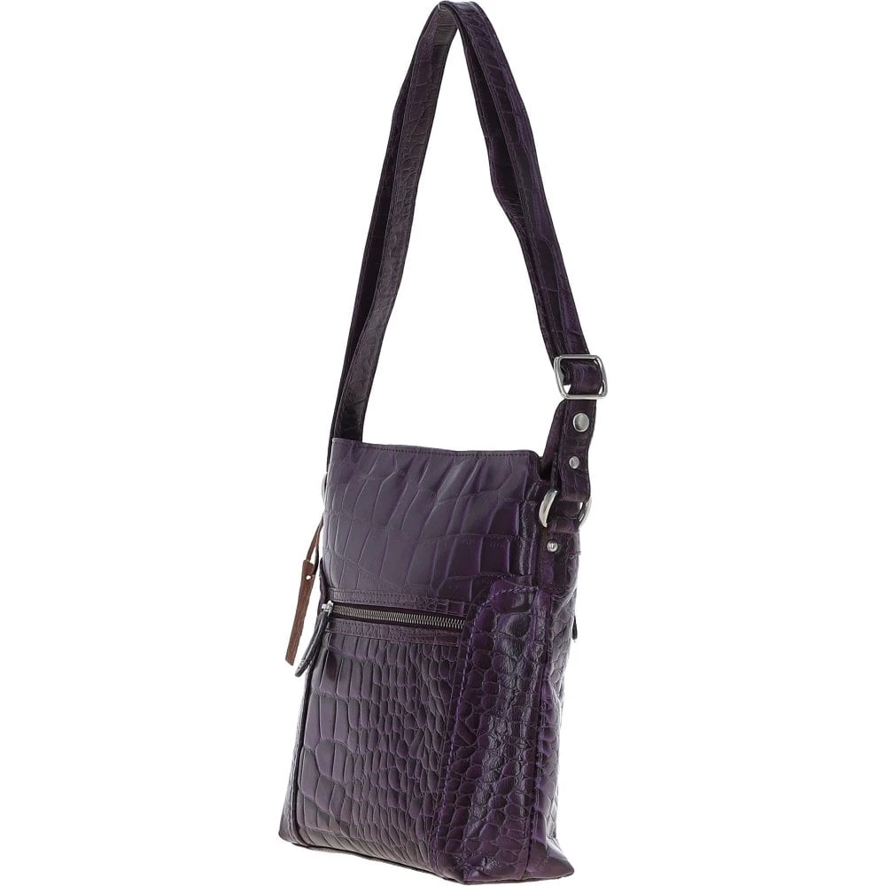 Ashwood Leather Croc-embossed Shoulder Bag For Woman Purple: 12088 - Image 3