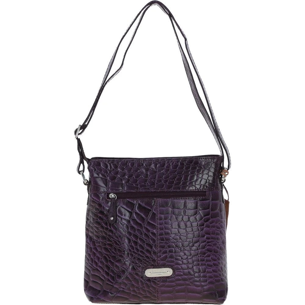 Ashwood Leather Croc-embossed Shoulder Bag For Woman Purple: 12088 - Image 4