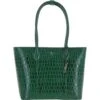 Leather Crocodile Print Shopper Bag Green: C-56