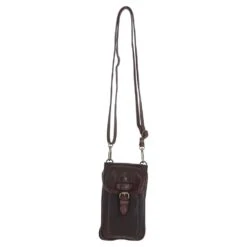 Leather Crossbody Smart Phone Bag Brandy: D-99