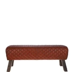 Leather Diamond Stitch Bench Brown: KI-104