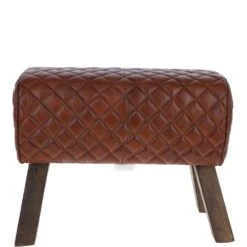 Leather Diamond Stitch Stool Medium Brown: KI-103
