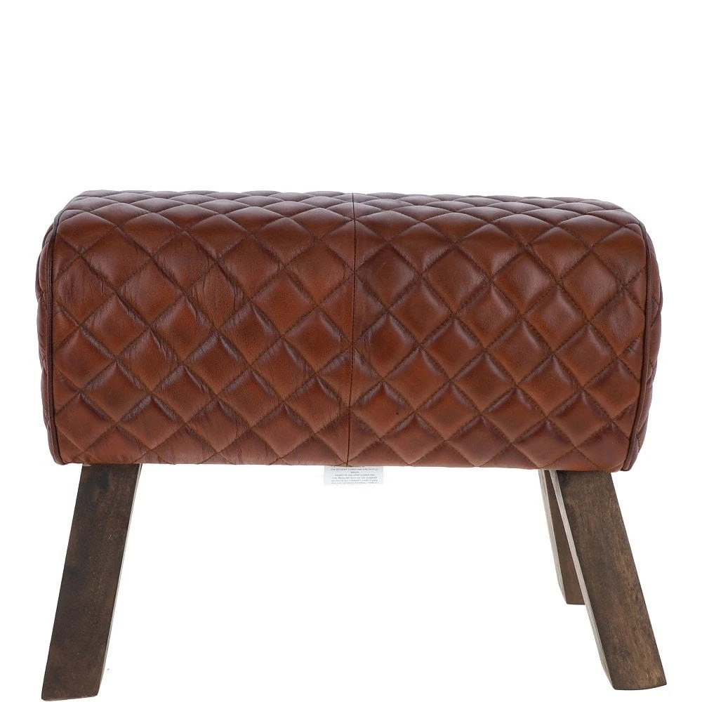 Leather Diamond Stitch Stool Medium Brown: KI-103