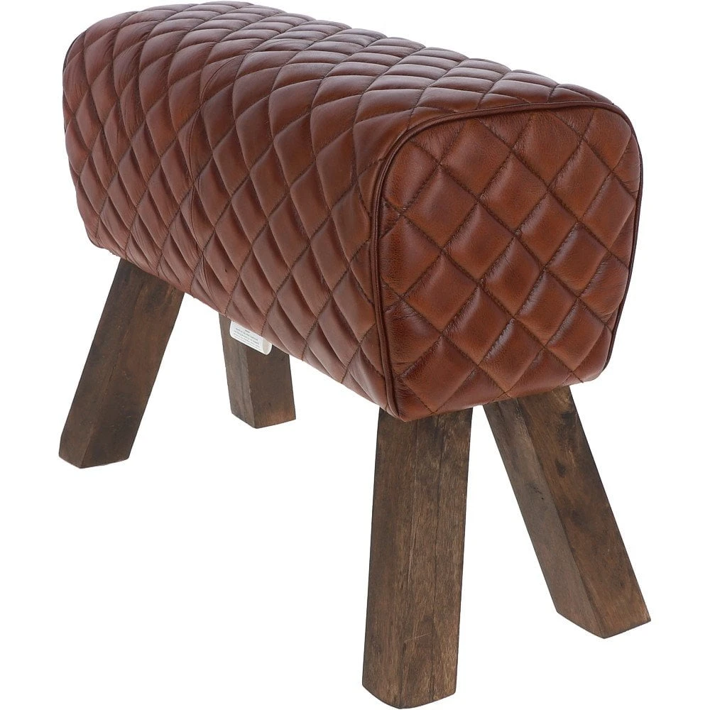 Leather Diamond Stitch Stool Medium Brown: KI-103 - Image 2