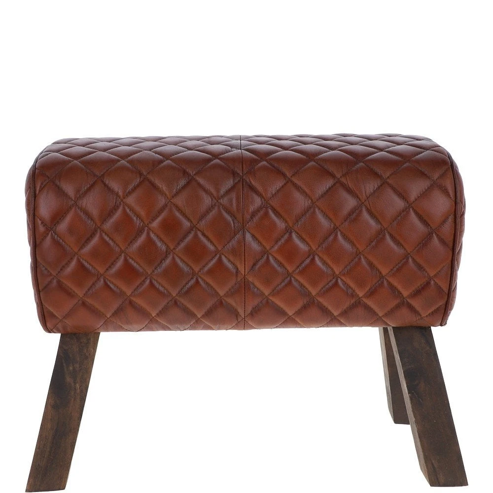 Leather Diamond Stitch Stool Medium Brown: KI-103 - Image 3