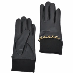 Leather Gloves With Chain Detail Black : 919