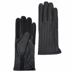 Leather Gloves With Suede Finger Detail Black : 175