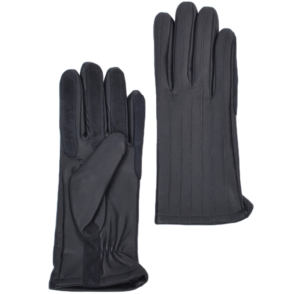 Leather Gloves With Suede Finger Detail Navy : 175