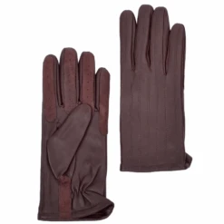 Leather Gloves With Suede Finger Detail Wine : 175