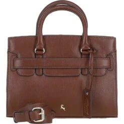 Leather Handbag With Detachable Crossbody Strap 2 Tone Tan: 64747