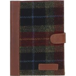 Leather & Harris Tweed A5 Notebook Tan/Green/Red: TW-19-08-TR