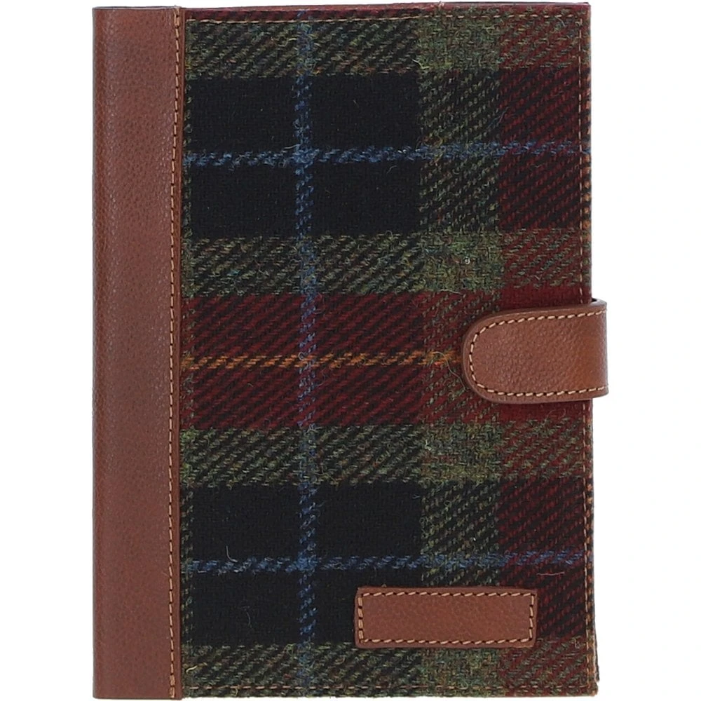 Leather & Harris Tweed A5 Notebook Tan/Green/Red: TW-19-08-TR