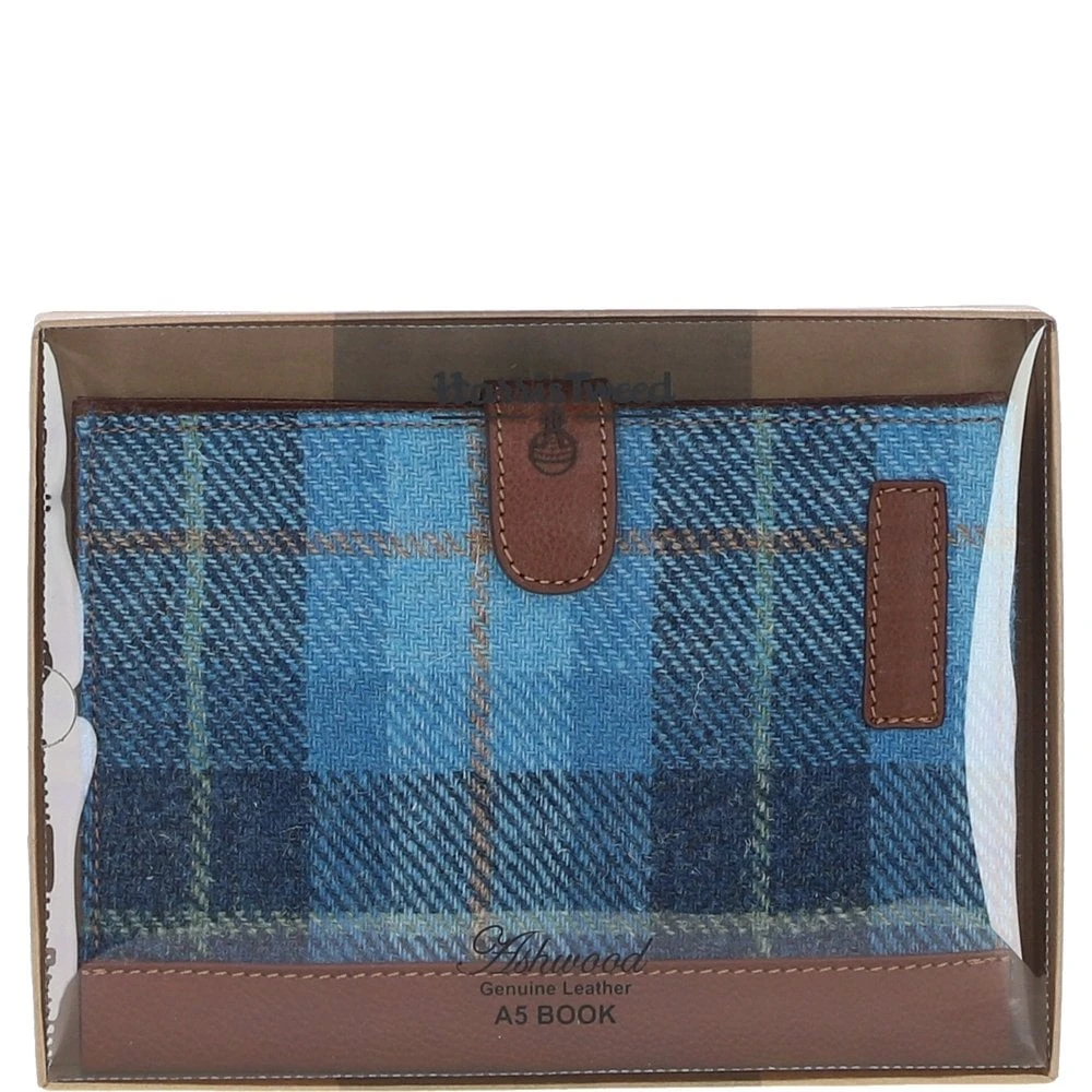 Leather & Harris Tweed A5 Notebook Tan/LT Blue: TW-19-05-TB - Image 4