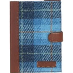 Leather & Harris Tweed A5 Notebook Tan/LT Blue: TW-19-05-TB