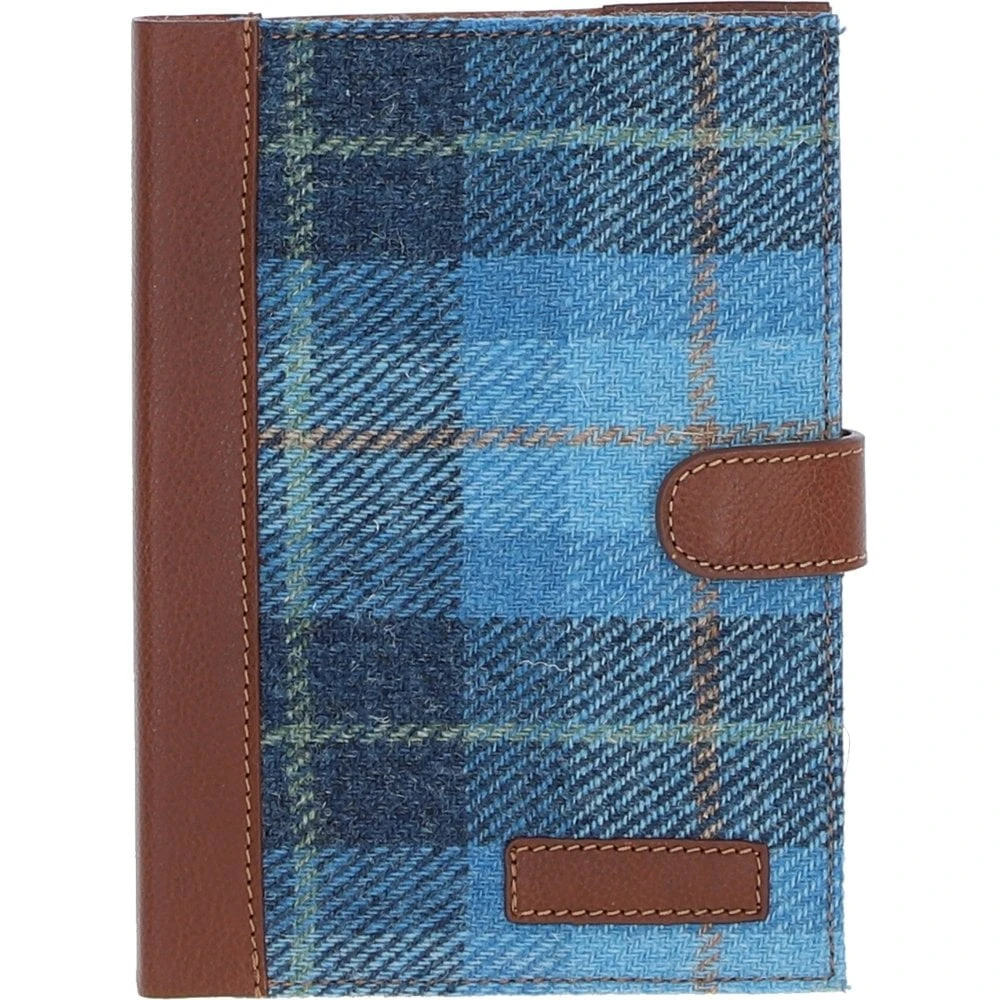 Leather & Harris Tweed A5 Notebook Tan/LT Blue: TW-19-05-TB