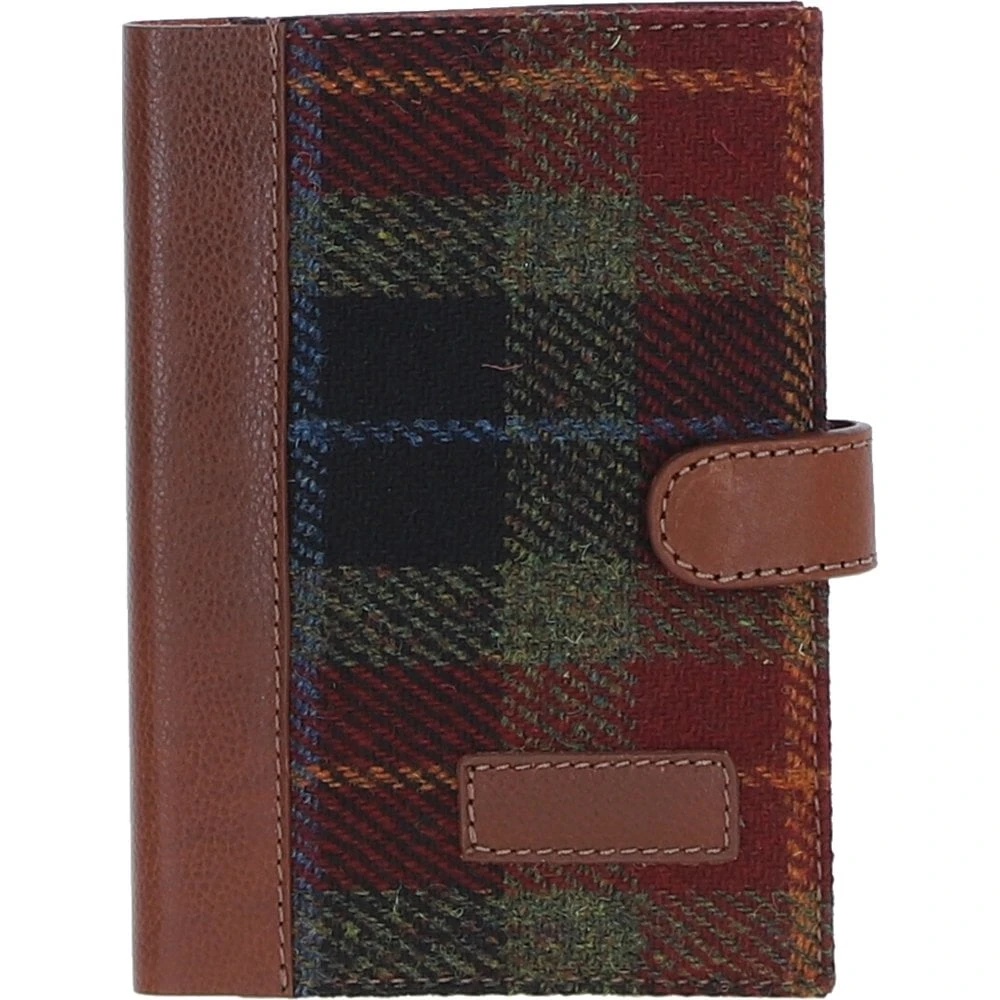 Leather & Harris Tweed A6 Notebook Tan/Green/Red: TW-18-08-TR