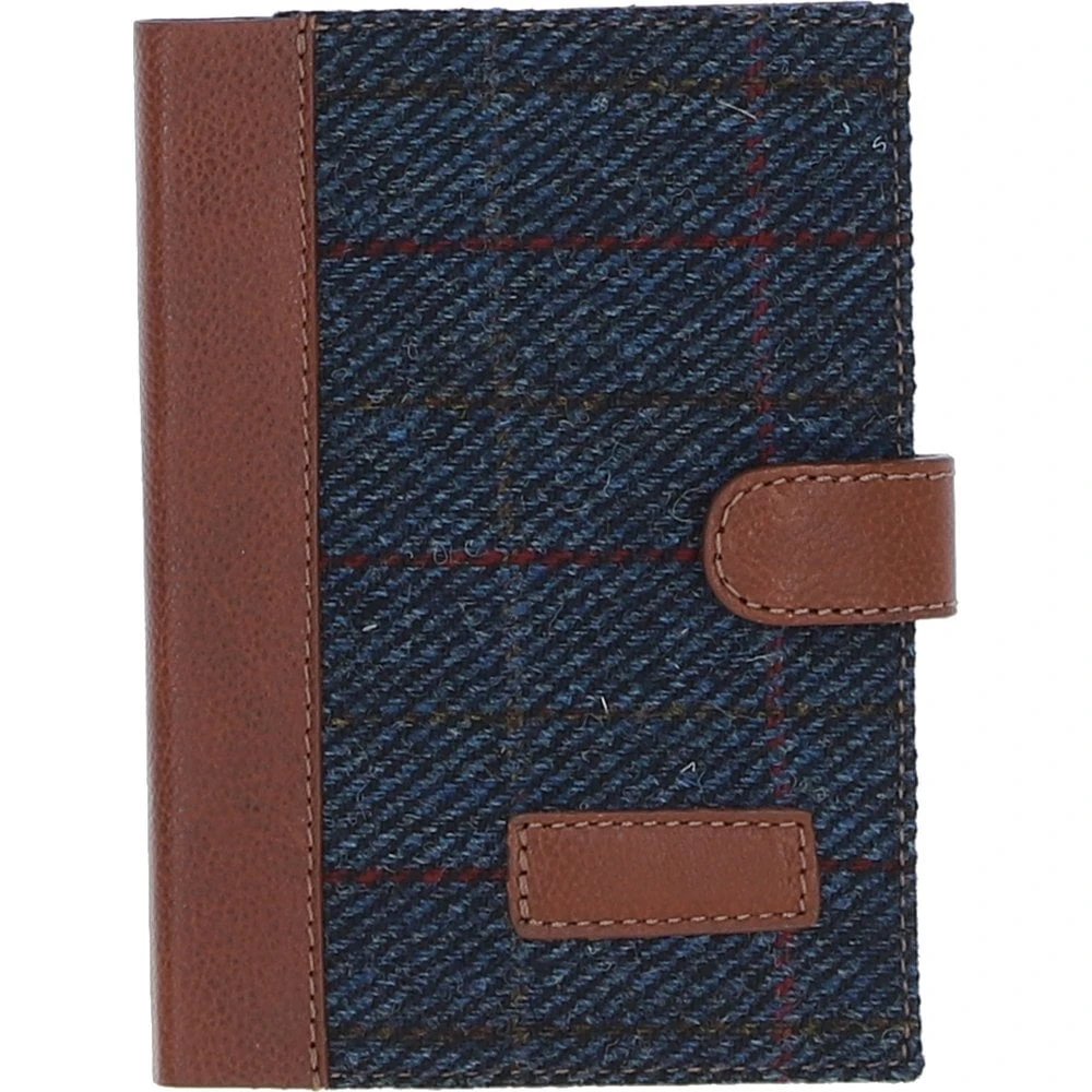 Leather & Harris Tweed A6 Notebook Tan/Navy: TW-18-011-TN