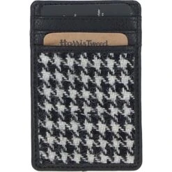 Leather & Harris Tweed Card Holder Black/White: TW-15-012-BW