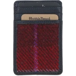 Leather & Harris Tweed Card Holder Navy/Pink: TW-15-06-NP