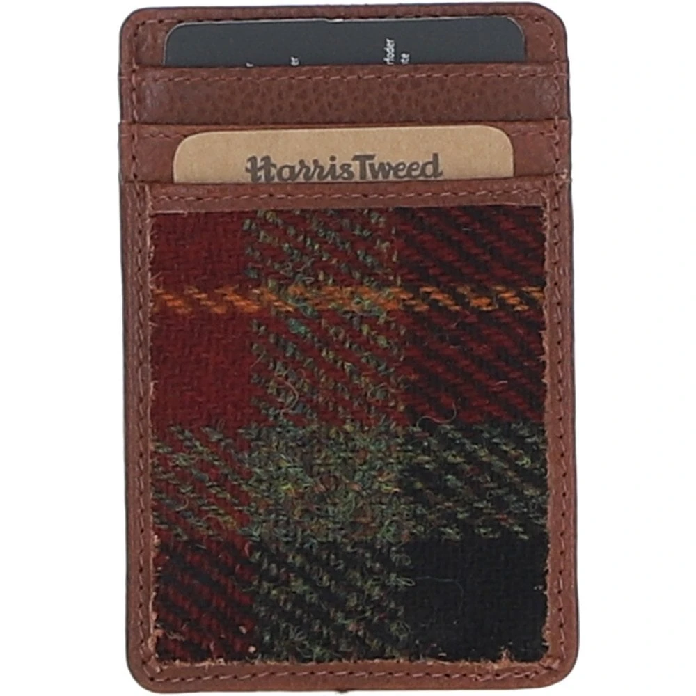 Leather & Harris Tweed Card Holder Tan/Green/Red: TW-15-08-TR