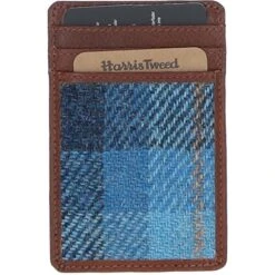 Leather & Harris Tweed Card Holder Tan/LT Blue: TW-15-05-TB