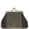 Leather & Harris Tweed Classic Kiss-lock Purse Brown/Green: TW-13-09-BG
