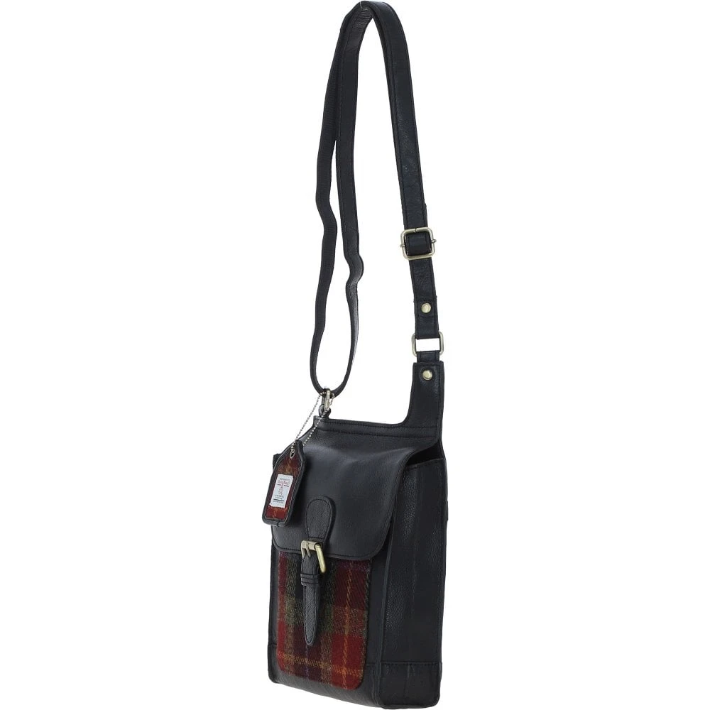 Leather & Harris Tweed Crossbody Bag Black/Green/Red: TW-24-07-BR - Image 2