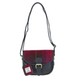 Leather & Harris Tweed Saddle Bag Navy/Pink: TW-26-06-NP