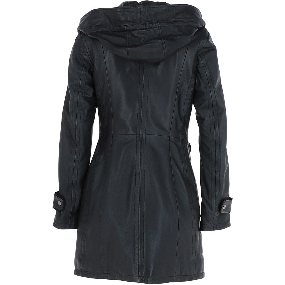 Leather Hooded Coat Black/ddy : Harriet - Image 3