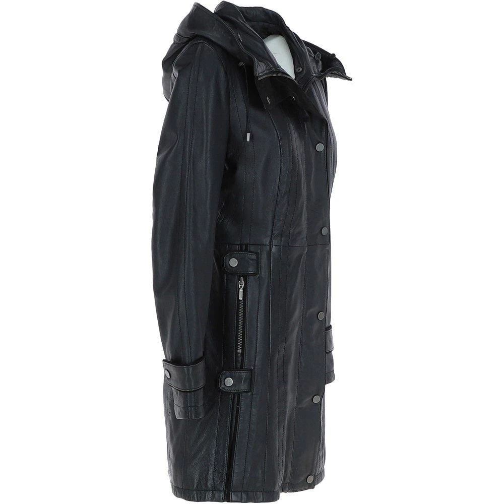 Leather Hooded Coat Black/ddy : Harriet - Image 4