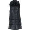 Leather Long Gilet With Detachable Hood Black: Gillet Long