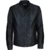 Leather Mandarin Collar Biker Jacket Black: AMJ-31
