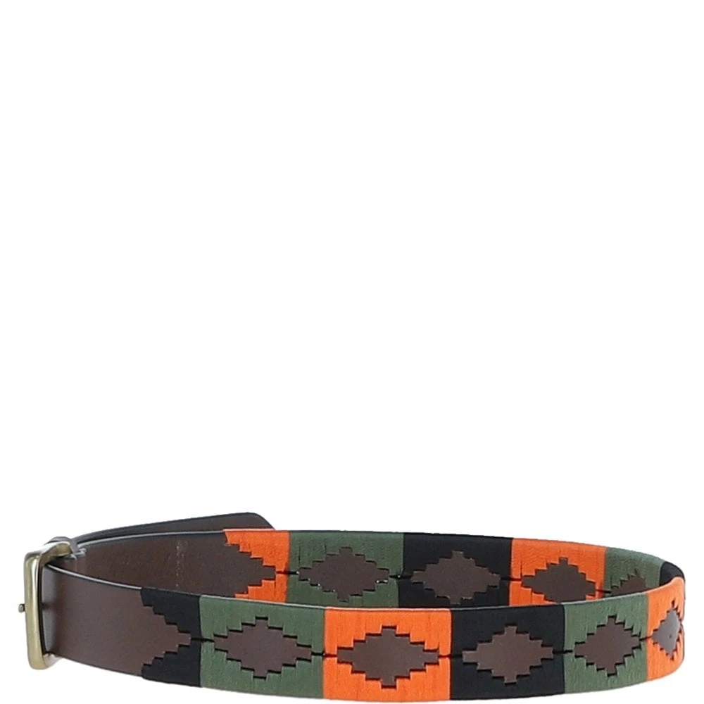 Leather Multicolored Handmade Belt Orange: POF-25 - Image 3
