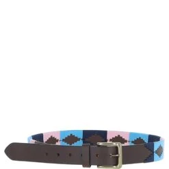 Leather Multicolored Handmade Belt Pink: POF-21