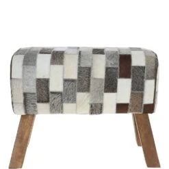 Leather Patchwork Hide Stool Medium Multi: KI-013