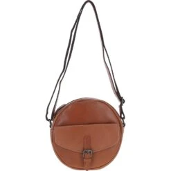 Leather Round Crossbody Bag Tan: P-66
