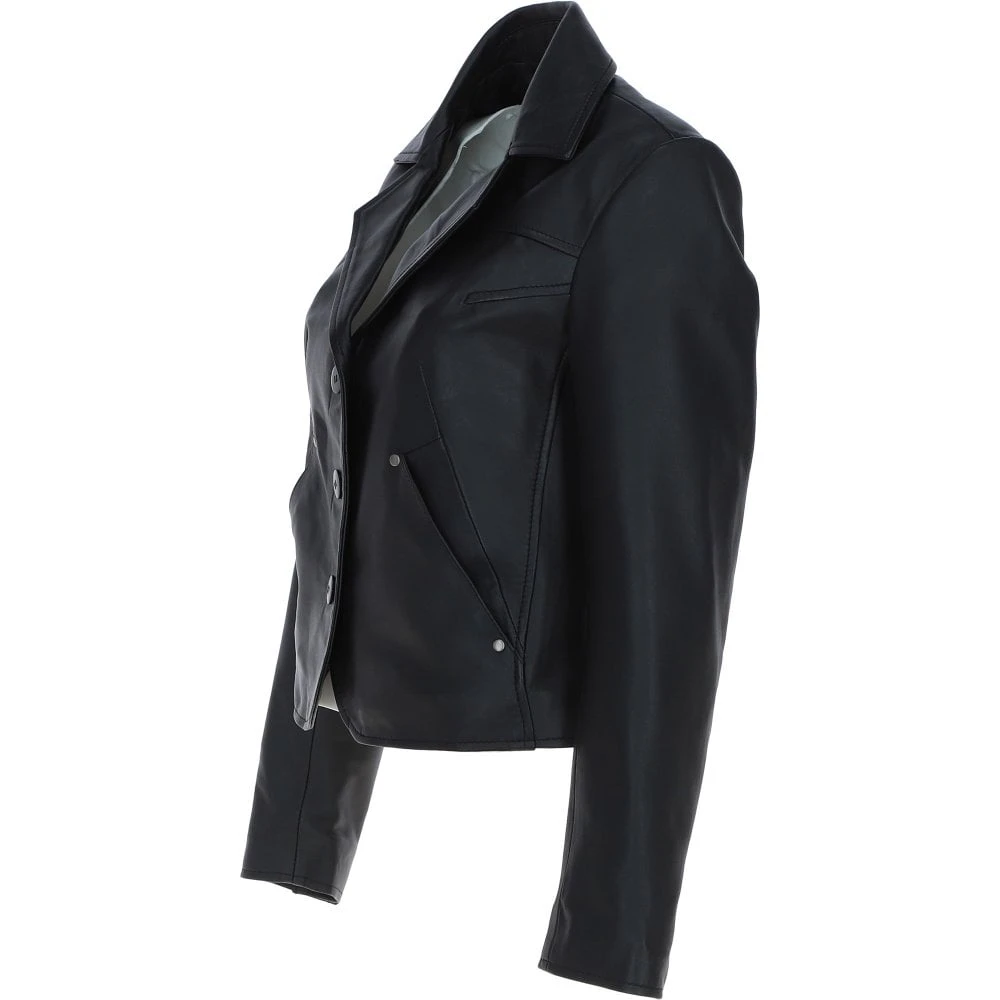 Leather Short Blazer Jacket Black : Awl 1676 - Image 3