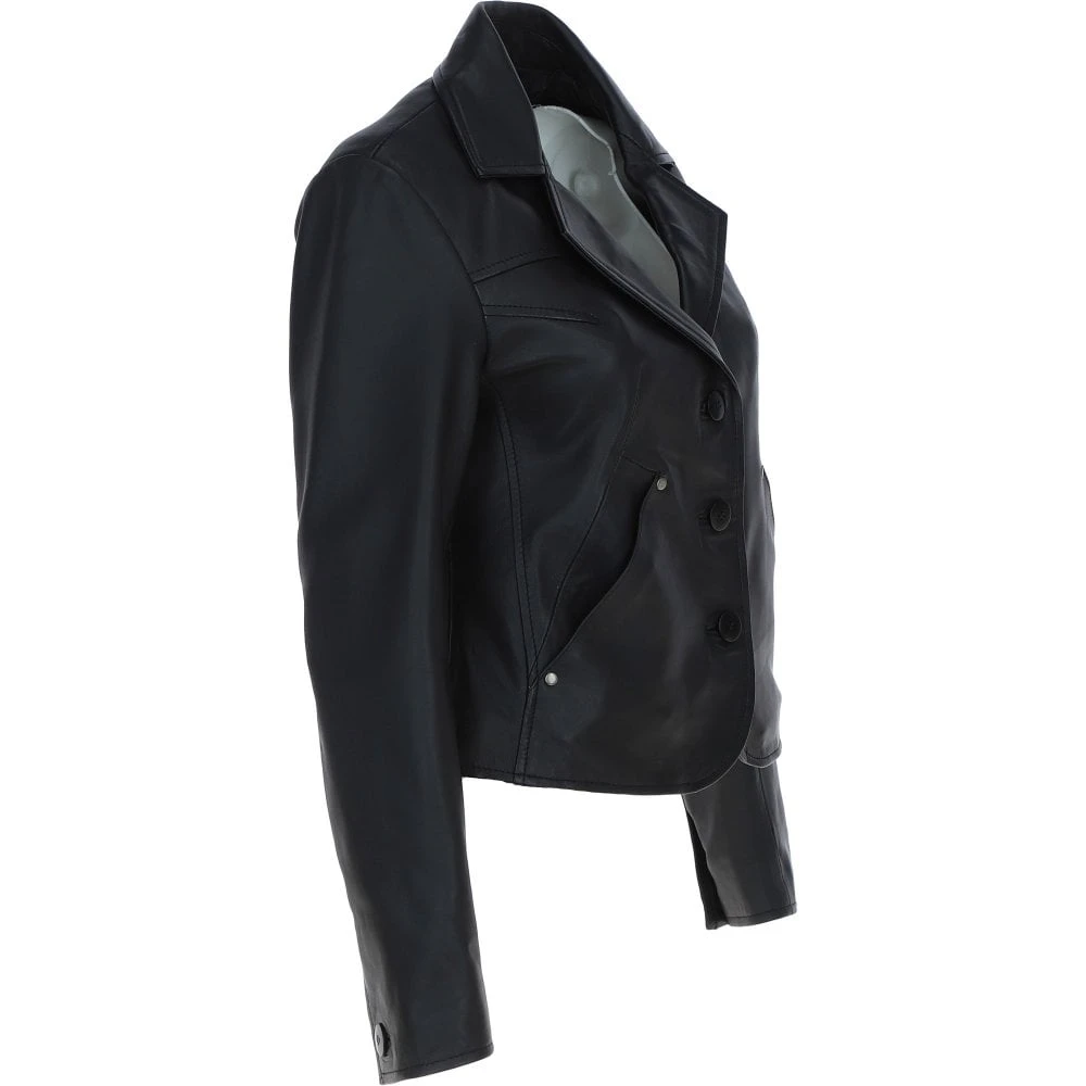 Leather Short Blazer Jacket Black : Awl 1676 - Image 5