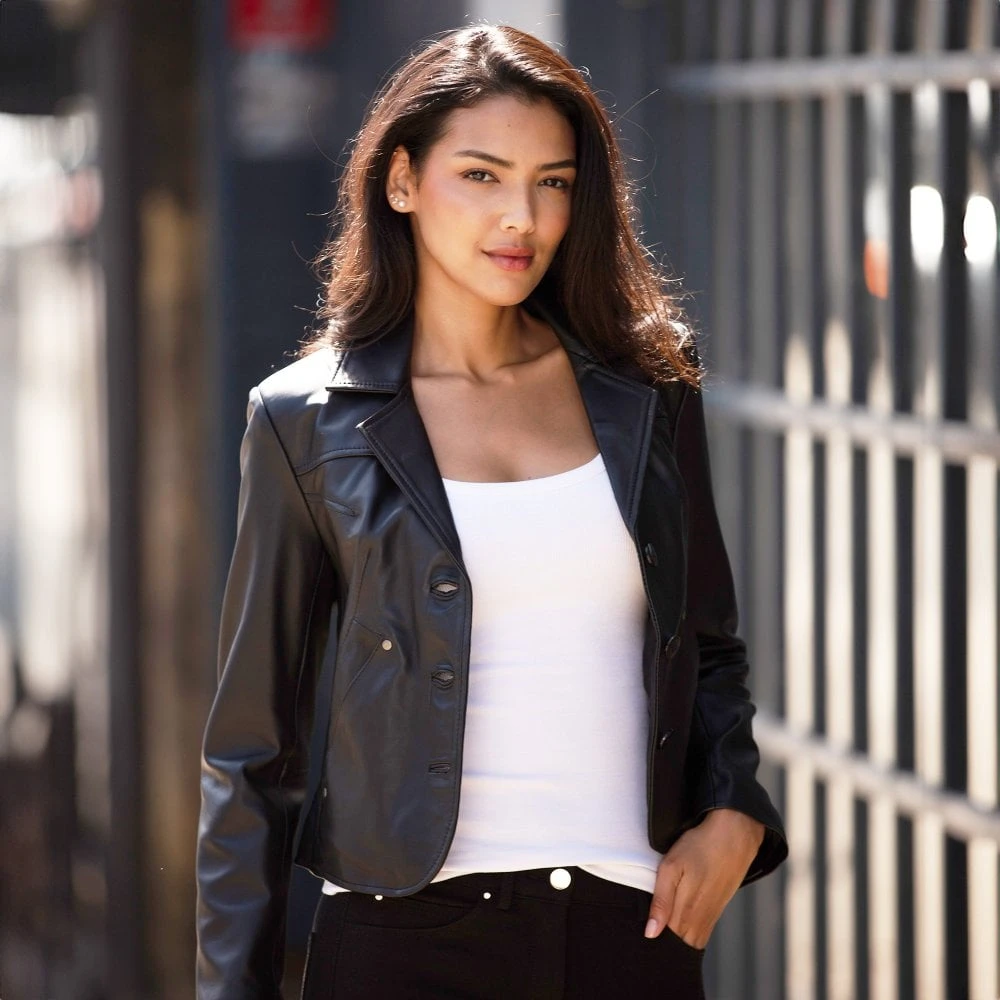 Leather Short Blazer Jacket Black : Awl 1676 - Image 2