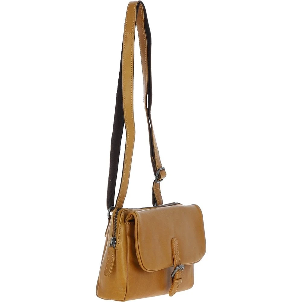Leather Shoulder X Crossbody Bag Mustard: P-65 - Image 5
